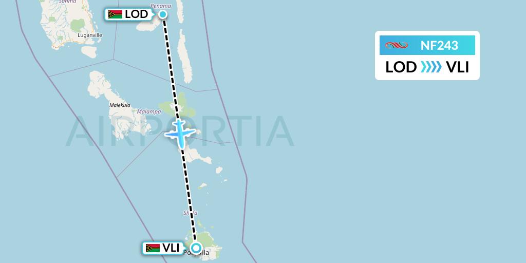 NF243 Air Vanuatu Flight Map: Longana to Port Vila