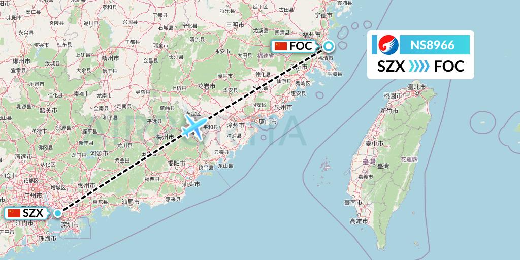 NS8966 Hebei Airlines Flight Map: Shenzhen to Fuzhou
