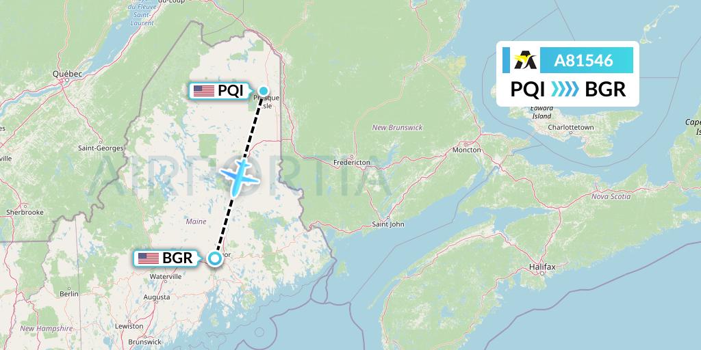 A81546 Aerolink Uganda Flight Map: Presque Isle to Bangor