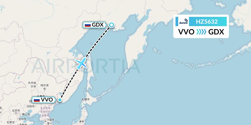 HZ5632 Aurora Flight Map: Vladivostok to Magadan