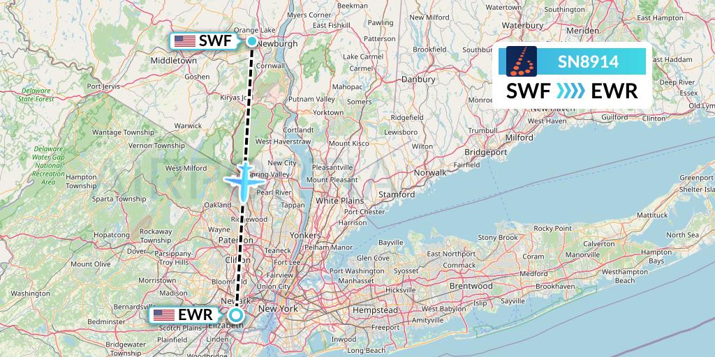SN8914 Brussels Airlines Flight Map: Newburgh to New York