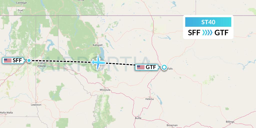 ST40 Air Thanlwin Flight Map: Spokane to Great Falls