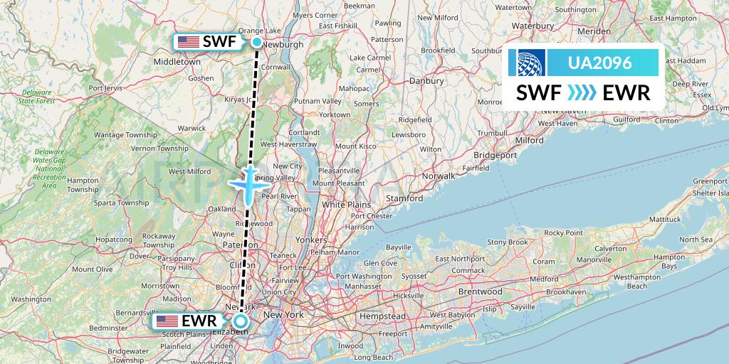 UA2096 United Airlines Flight Map: Newburgh to New York