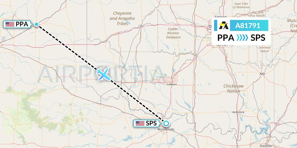 A81791 Aerolink Uganda Flight Map: Pampa to Wichita Falls