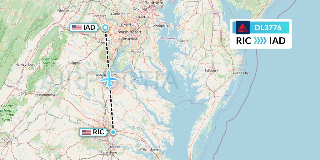 DL3776 Delta Air Lines Flight Map: Richmond to Washington