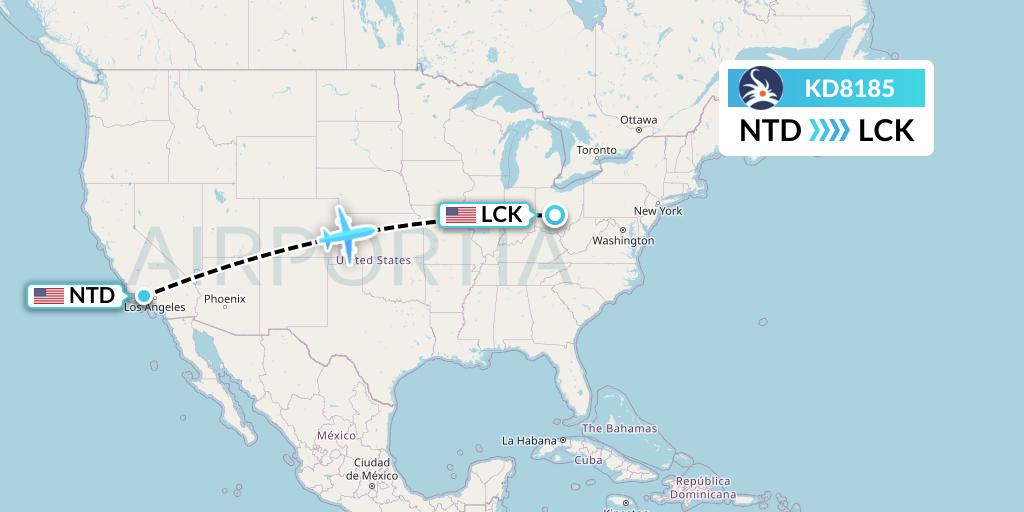 KD8185 KalStar Aviation Flight Map: Port Hueneme to Columbus