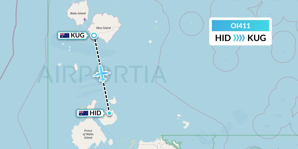 OI411 Hinterland Aviation Flight Map: Horn Island to Australia