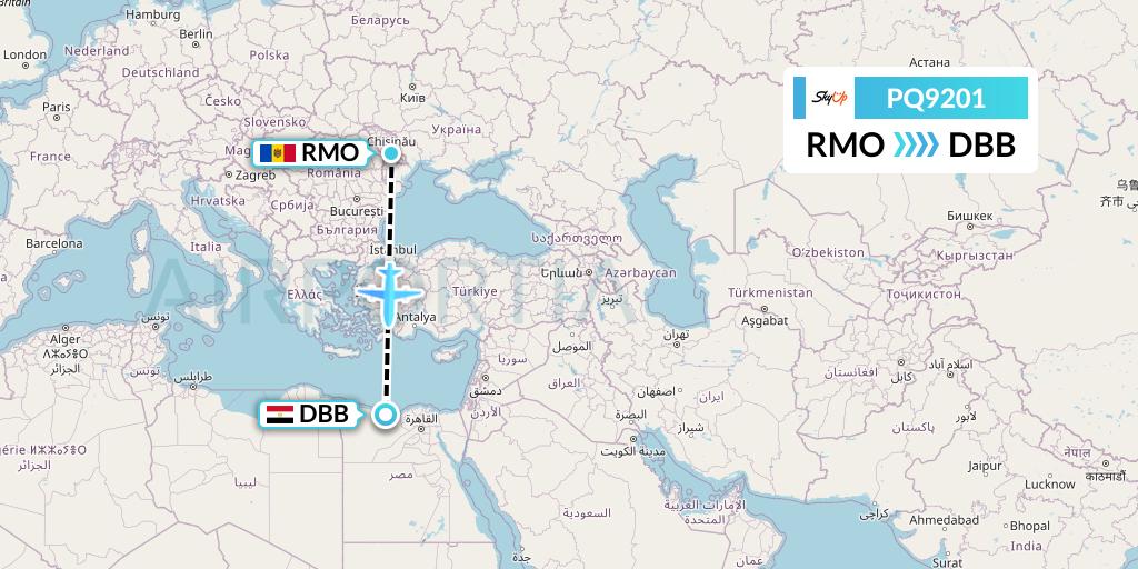 PQ9201 SkyUp Airlines Flight Map: Chisinau to El Alamein
