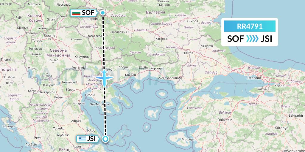 RR4791 Royal Air Force Flight Map: Sofia to Skiathos