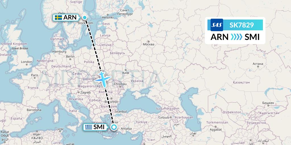 SK7829 SAS Flight Map: Stockholm to Samos