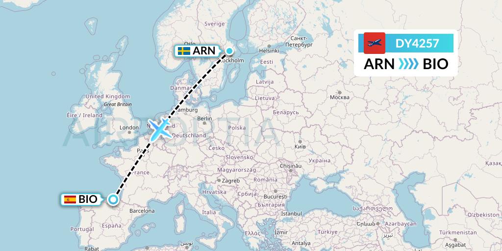 DY4257 Norwegian Flight Map: Stockholm to Bilbao