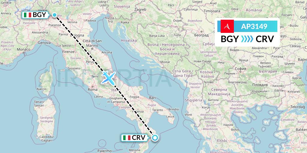 AP3149 AlbaStar Flight Map: Milan to Crotone