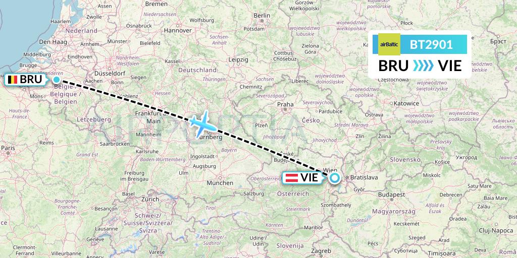 BT2901 Air Baltic Flight Map: Brussels to Vienna