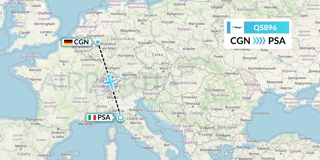 QS896 Smartwings Flight Map: Cologne to Pisa