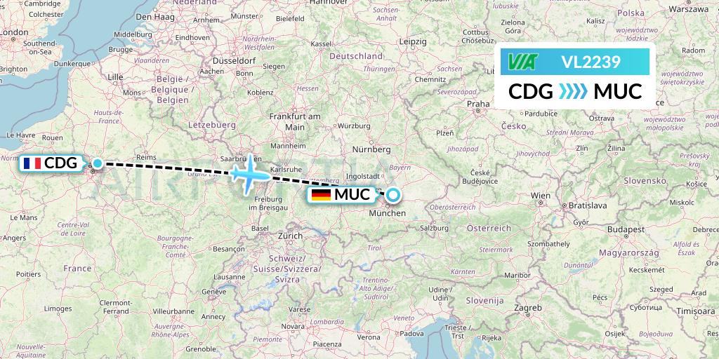 VL2239 Air Via Flight Map: Paris to Munich