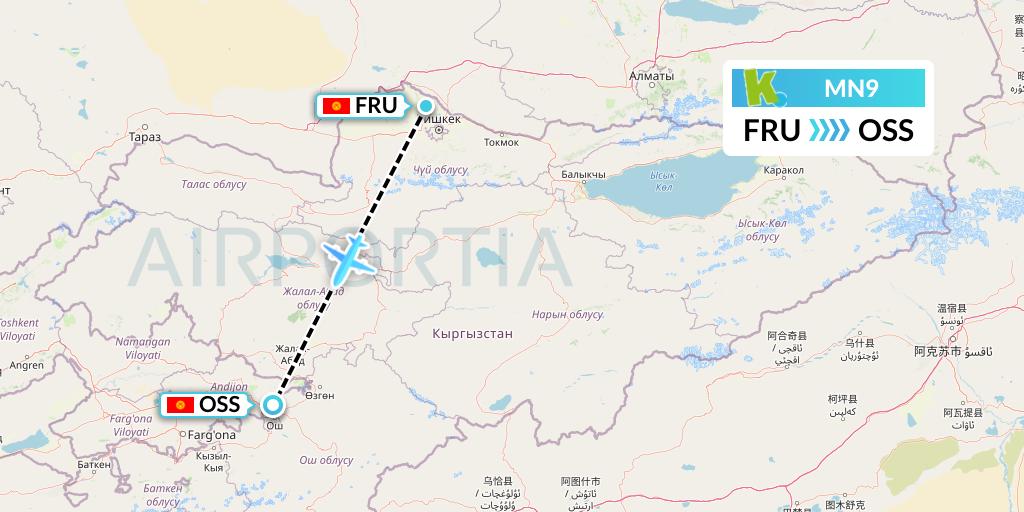 MN9 Comair Flight Map: Bishkek to Osh