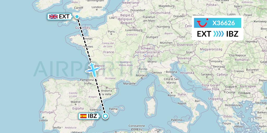 X36626 TUI fly Germany Flight Map: Exeter to Ibiza