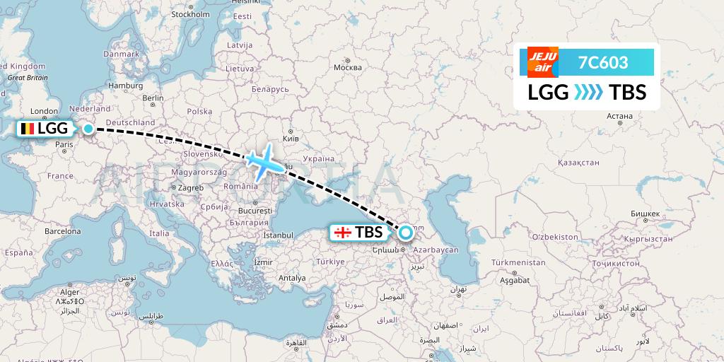 7C603 Jeju Air Flight Map: Liege to Tbilisi