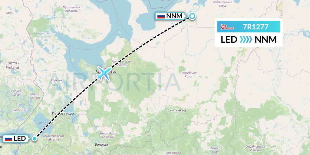 7R1277 Rusline Flight Map: St. Petersburg to Naryan-Mar