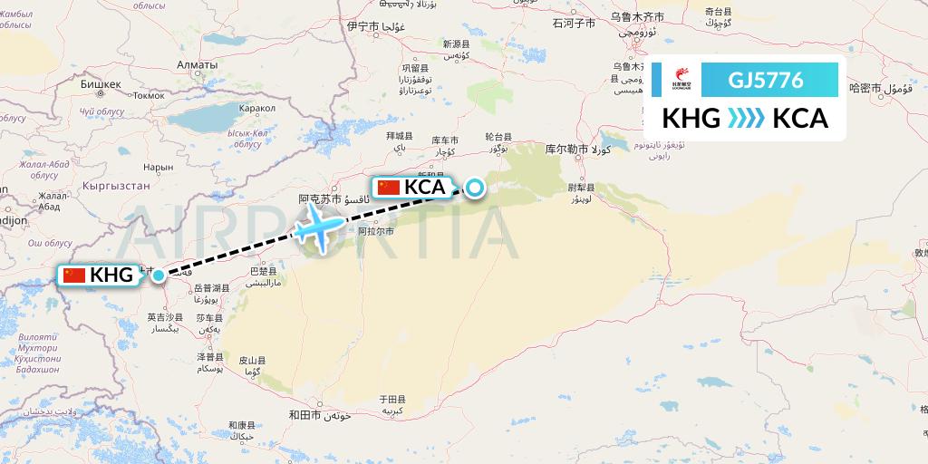 GJ5776 Loong Airlines Flight Map: Kashgar to Kuqa