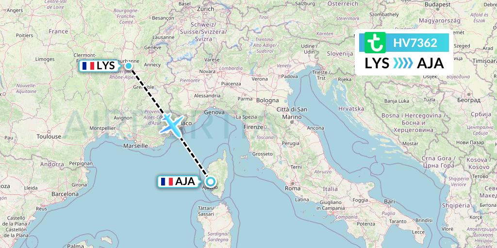 HV7362 Transavia Flight Map: Lyon to Ajaccio