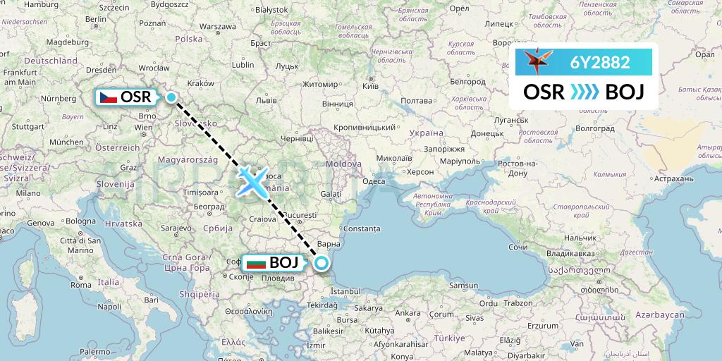 6Y2882 SmartLynx Flight Map: Ostrava to Burgas