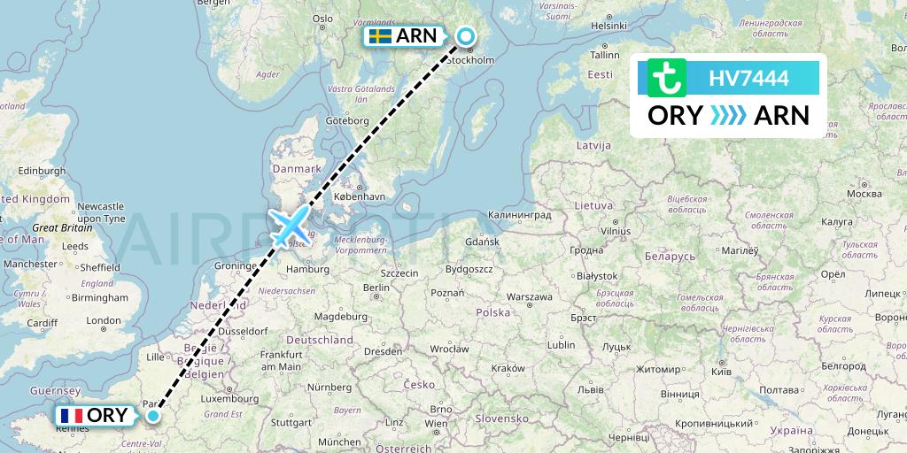 HV7444 Transavia Flight Map: Paris to Stockholm