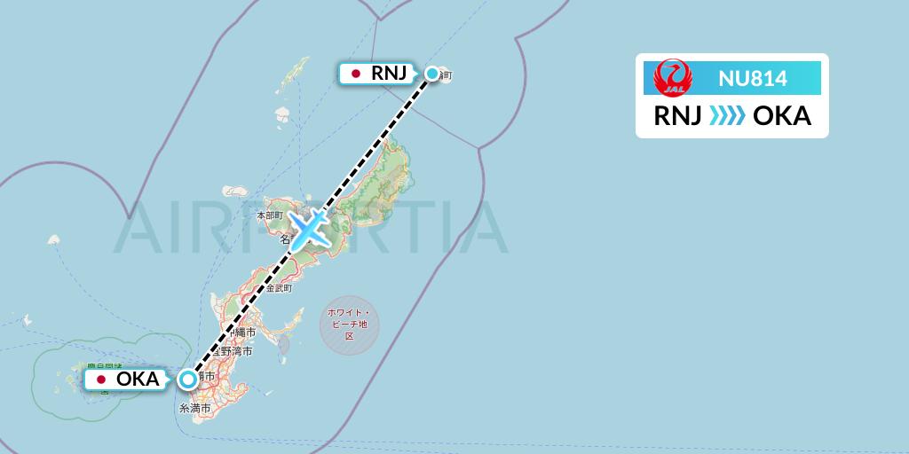 NU814 Japan Transocean Air Flight Map: Yoronjima to Naha