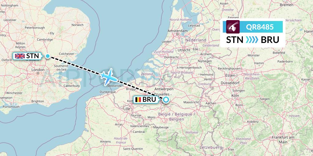 QR8485 Qatar Airways Flight Map: London to Brussels