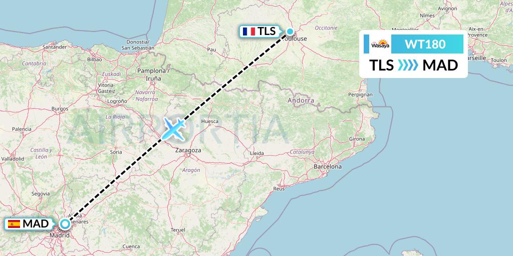 WT180 Swiftair Flight Map: Toulouse to Madrid