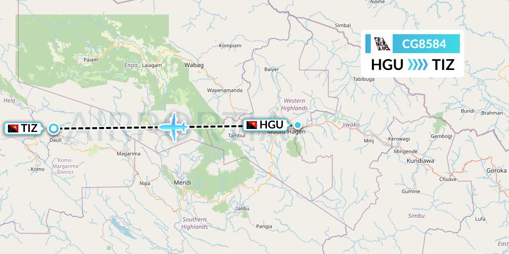 CG8584 Airlines PNG Flight Map: Mount Hagen to Tari