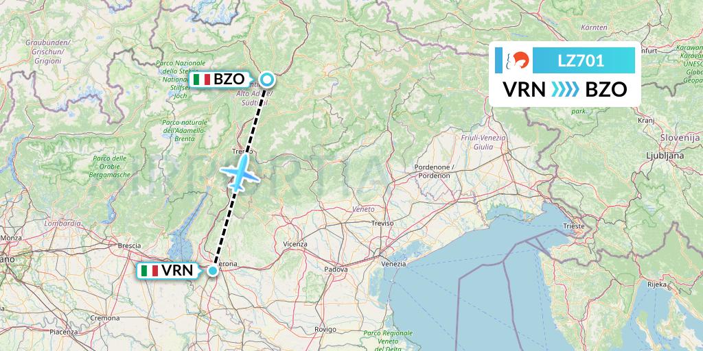 LZ701 Air Link Flight Map: Verona to Bolzano