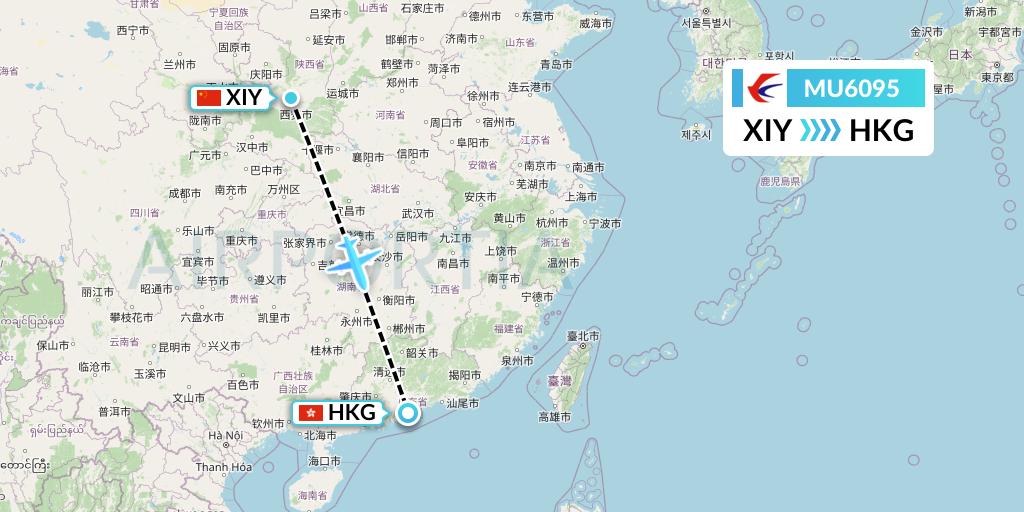 MU6095 China Eastern Airlines Flight Map: Xi'an to Hong Kong