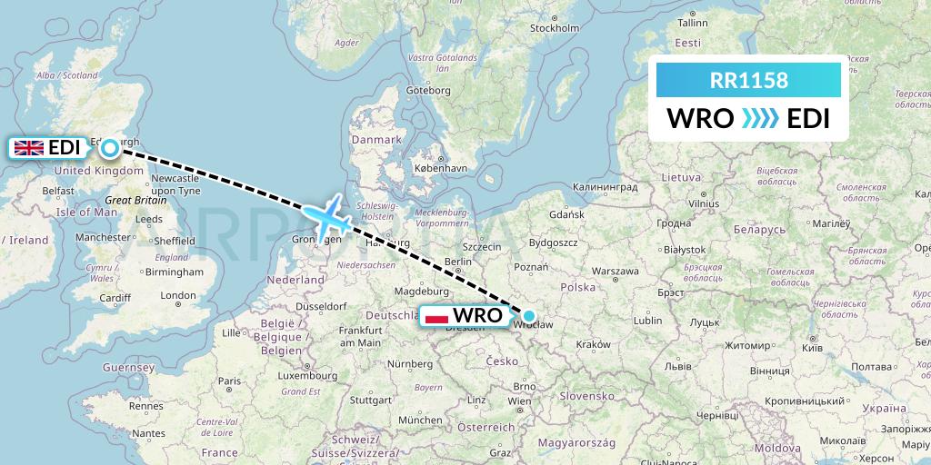RR1158 Royal Air Force Flight Map: Wroclaw to Edinburgh