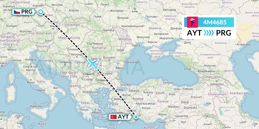 4M4685 LATAM Airlines Argentina Flight Map: Antalya to Prague