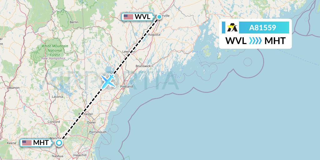 A81559 Aerolink Uganda Flight Map: Waterville to Manchester
