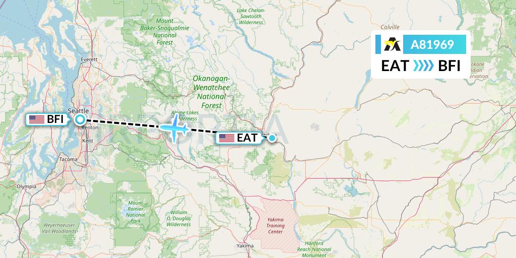 A81969 Aerolink Uganda Flight Map: Wenatchee to Seattle
