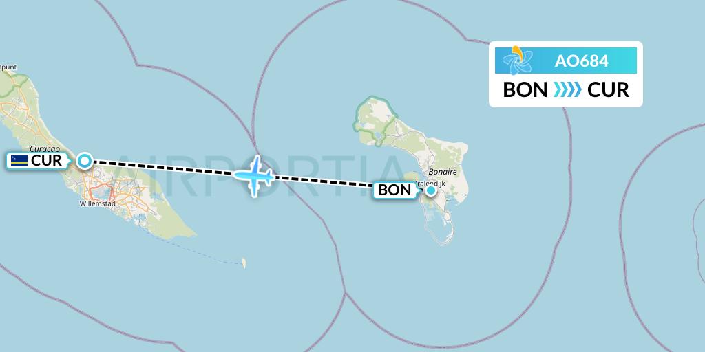 AO684 Air Juan Flight Map: Bonaire to Willemstad