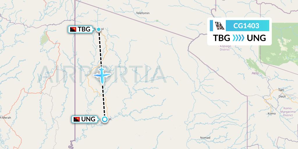 CG1403 Airlines PNG Flight Map: Tabubil to Kiunga