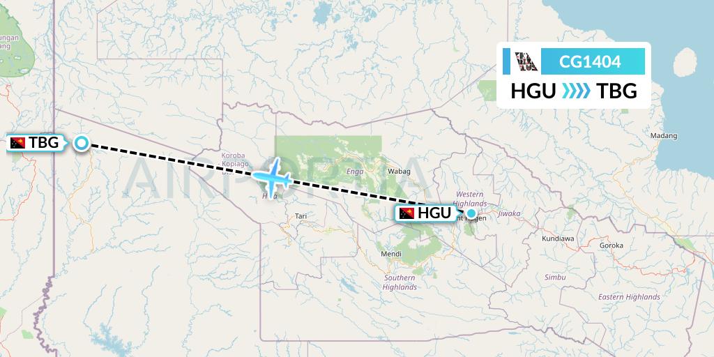 CG1404 Airlines PNG Flight Map: Mount Hagen to Tabubil