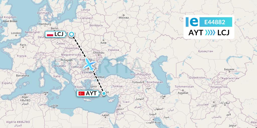 E44882 Estelar Latinoamerica C.A. Flight Map: Antalya to Lodz