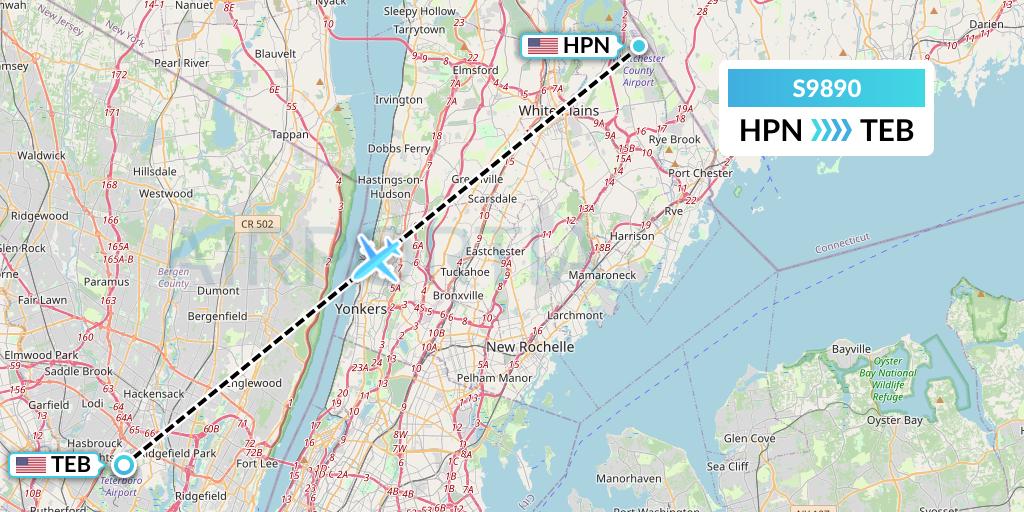 S9890 Flybig Flight Map: White Plains to Teterboro