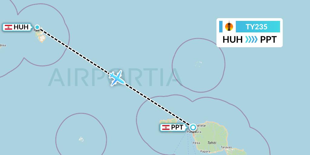 TY235 Air Caledonie Flight Map: Huahine to Papeete