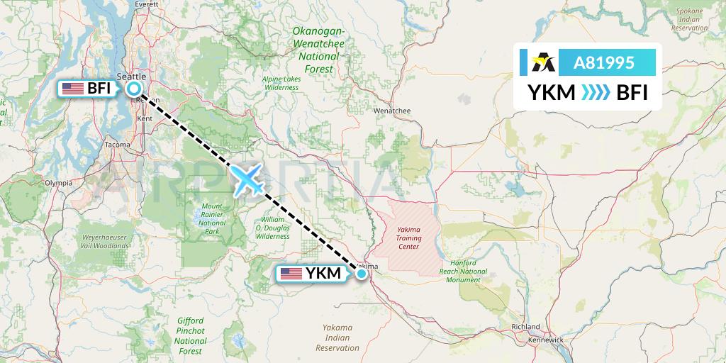 A81995 Aerolink Uganda Flight Map: Yakima to Seattle