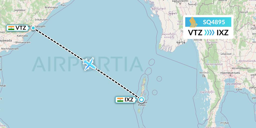 SQ4895 Singapore Airlines Flight Map: Visakhapatnam to Port Blair