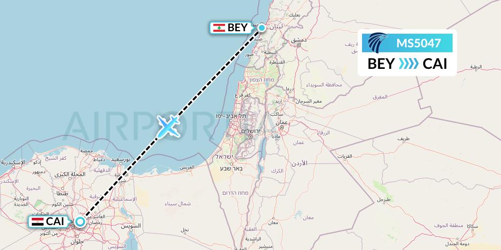 MS5047 EgyptAir Flight Map: Beirut to Cairo