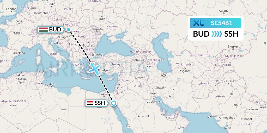 SE5461 XL Airways France Flight Map: Budapest to Sharm el-Sheikh