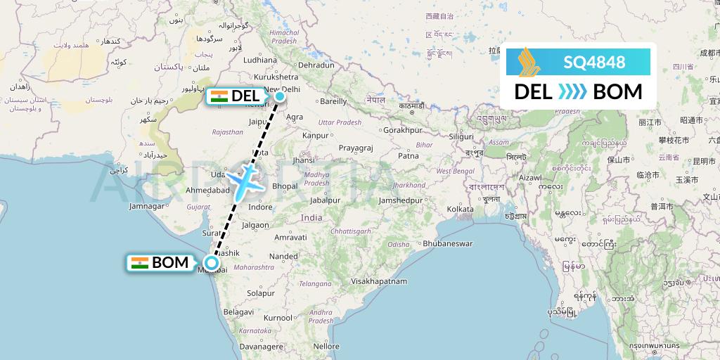 SQ4848 Singapore Airlines Flight Map: Delhi to Mumbai