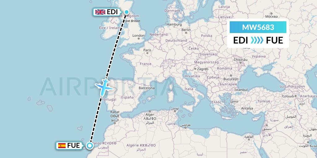 MW5683 Mokulele Flight Service Flight Map: Edinburgh to Fuerteventura
