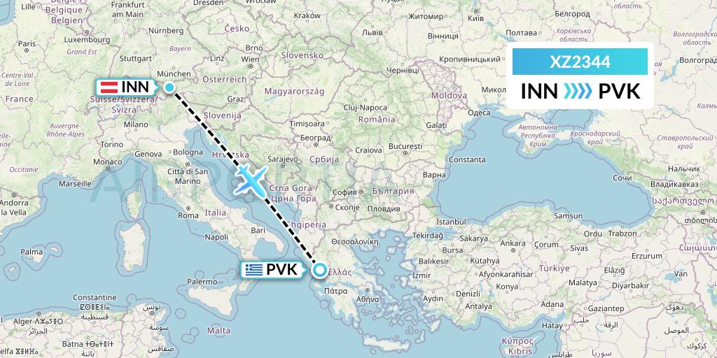 XZ2344 Aeroitalia Flight Map: Innsbruck to Preveza